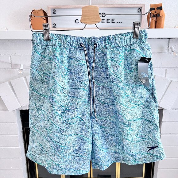 Speedo Swim Trunks Blue Dotted Tidal Swirl Volley Mesh Lining