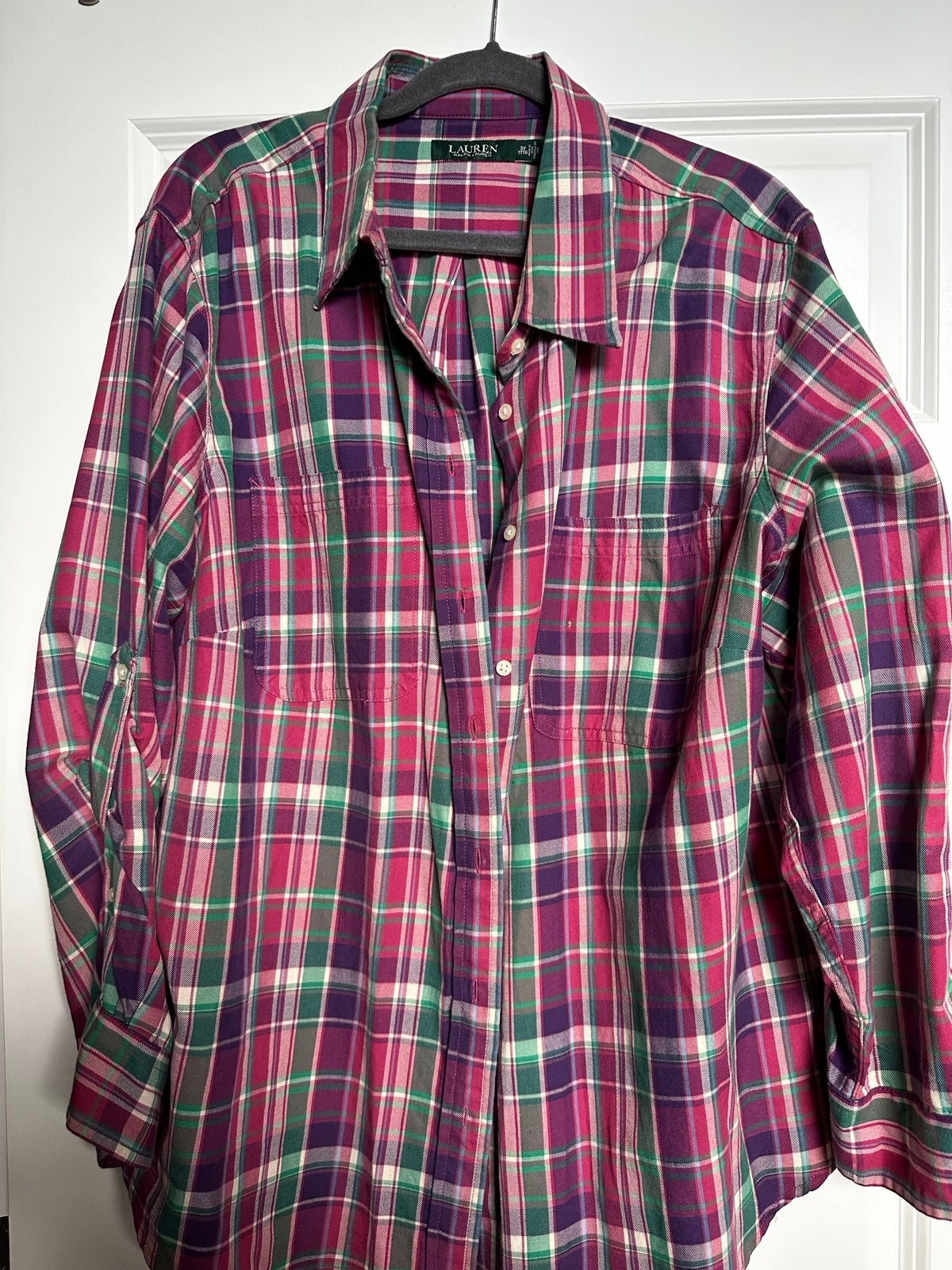 Womens Ralph Lauren plaid roll tab sleeve 3x