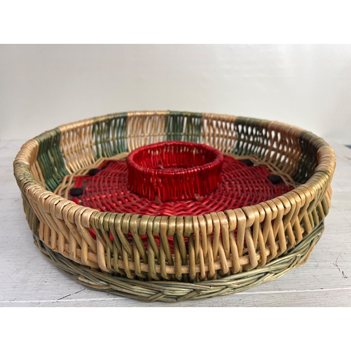 Vintage Watermelon Wicker Chip and Dip Basket Serving Tray