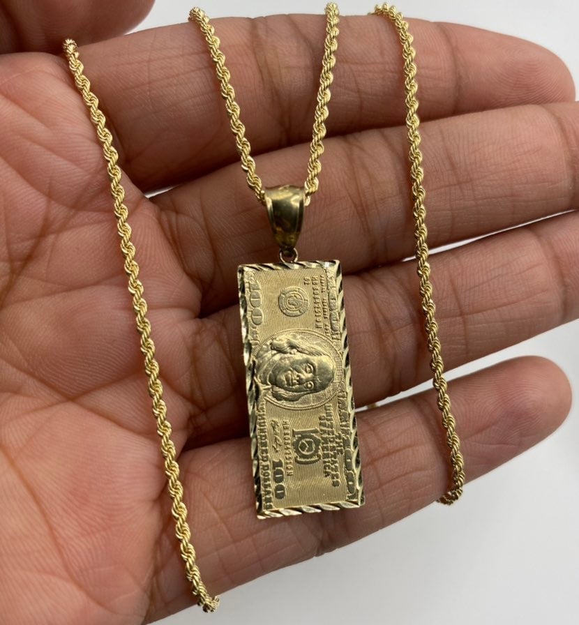 10K Gold Money Charm Rope Necklace