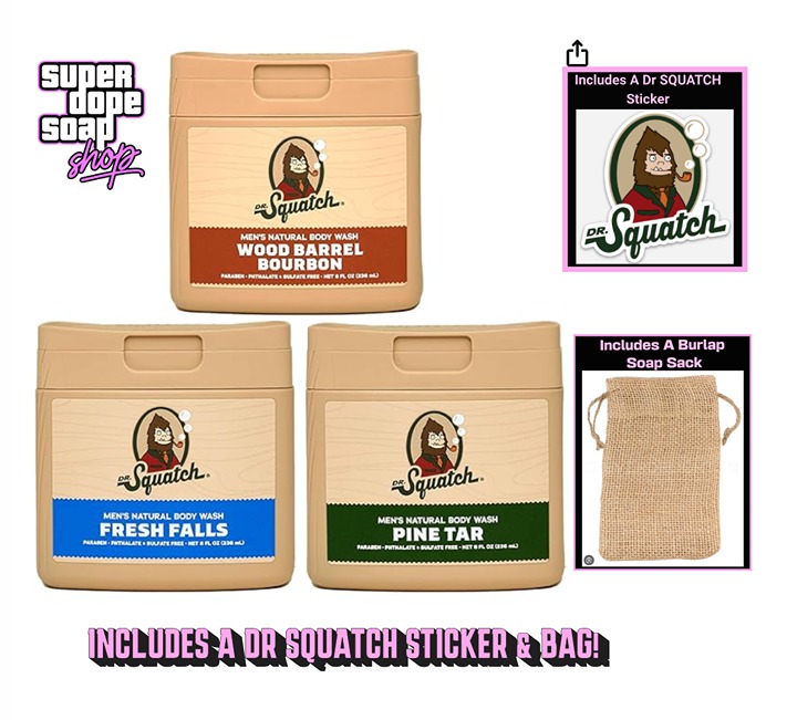 New! Dr Squatch 3 Piece BODY WASH Set! ( Fresh Falls, Pine Tar & Bourbon )