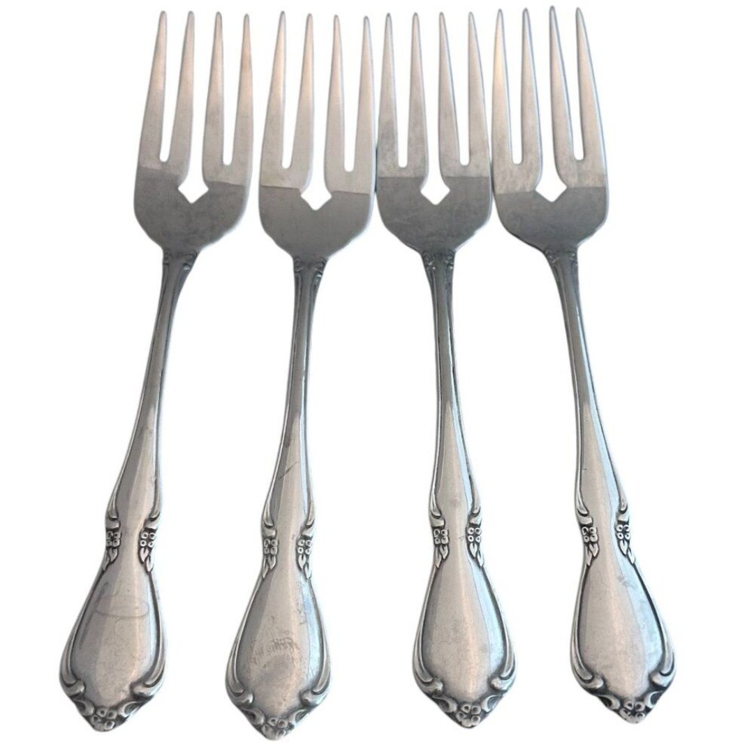 Oneidacraft Deluxe Stainless Flatware Set Chateau Floral 4 Small Salad Forks