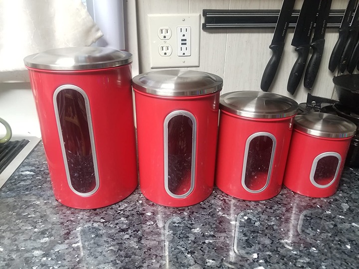 Red Kitchen Counter Decor and accessories - Countertop Container Set of 4