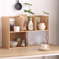 Bamboo Desktop Organizer, Large Desktop Bookshelf, Desktop Makeup Storage Shelf
