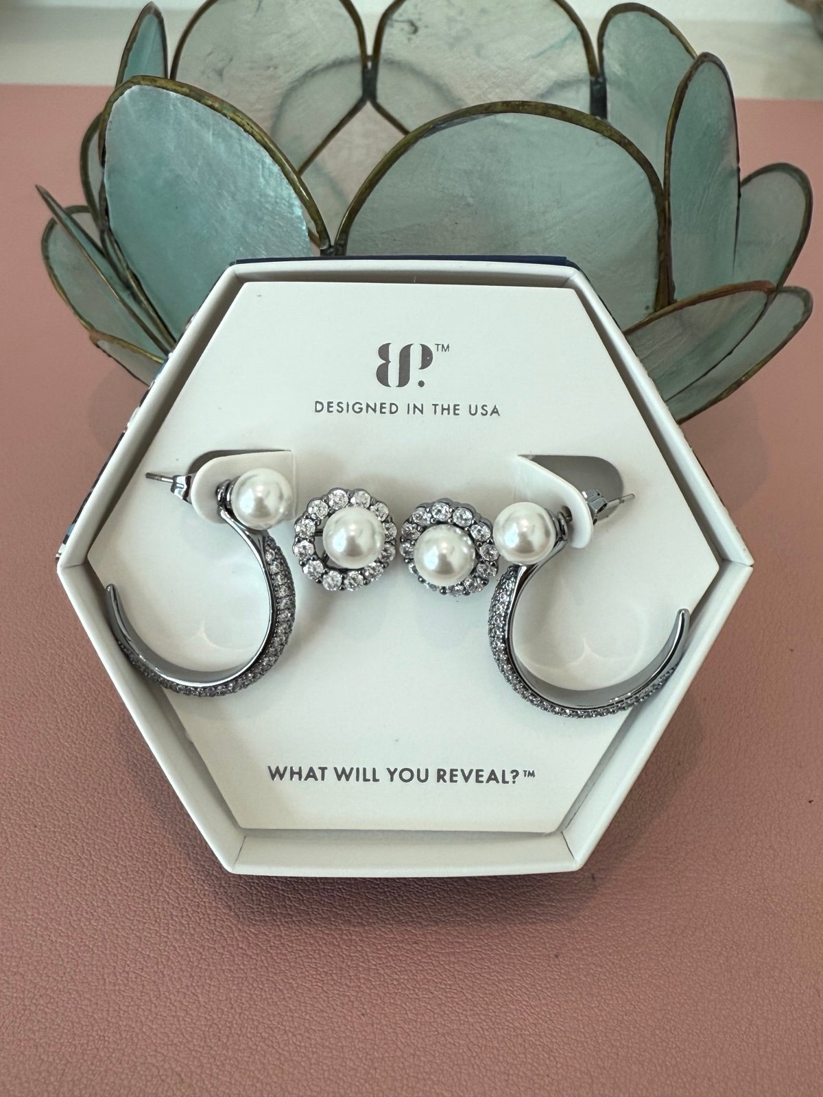 bomb party as fate would have it pearl hematite plating June birthday earrings