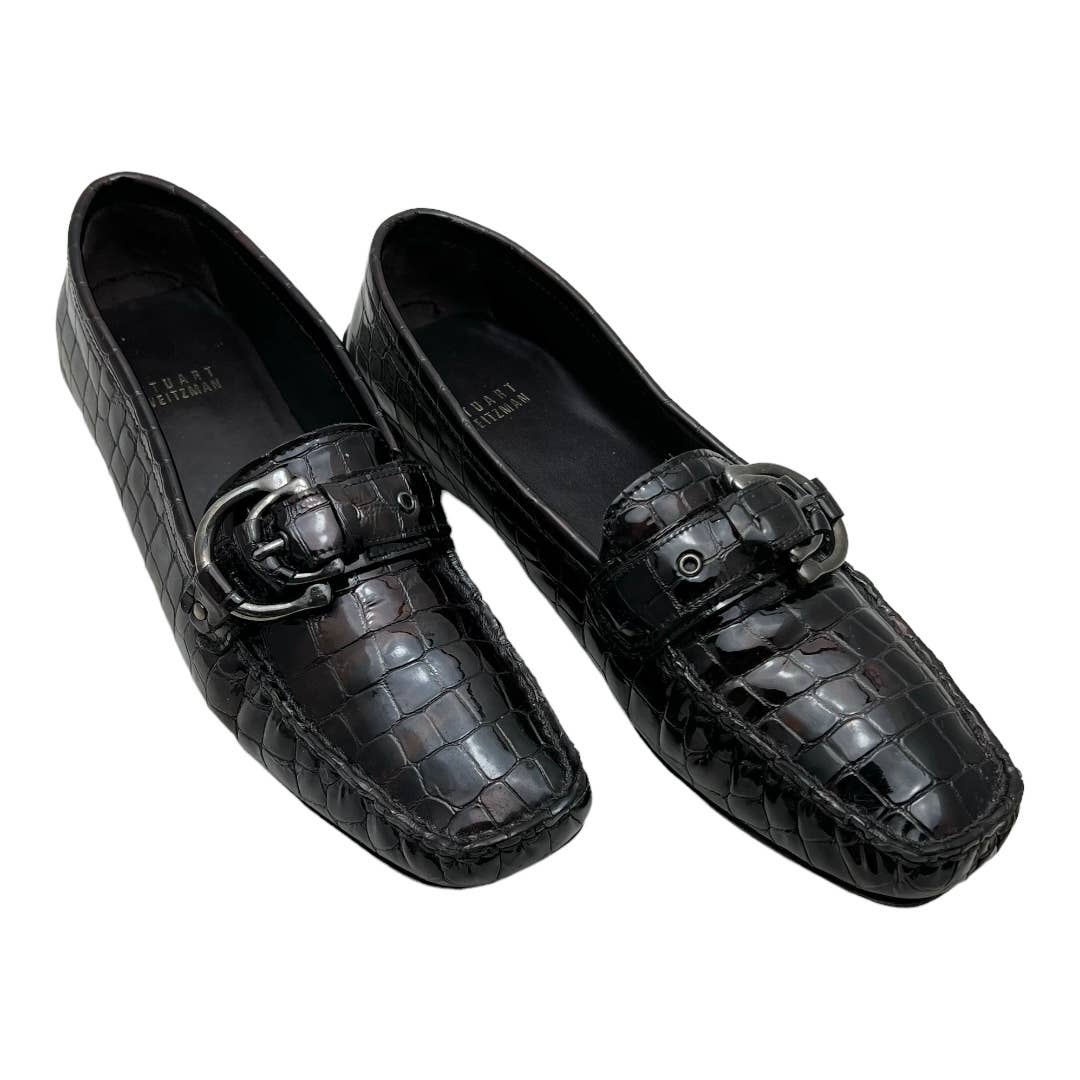 Stuart Weitzman Crocodile Embossed Dark Brown Patent Flats 8.5