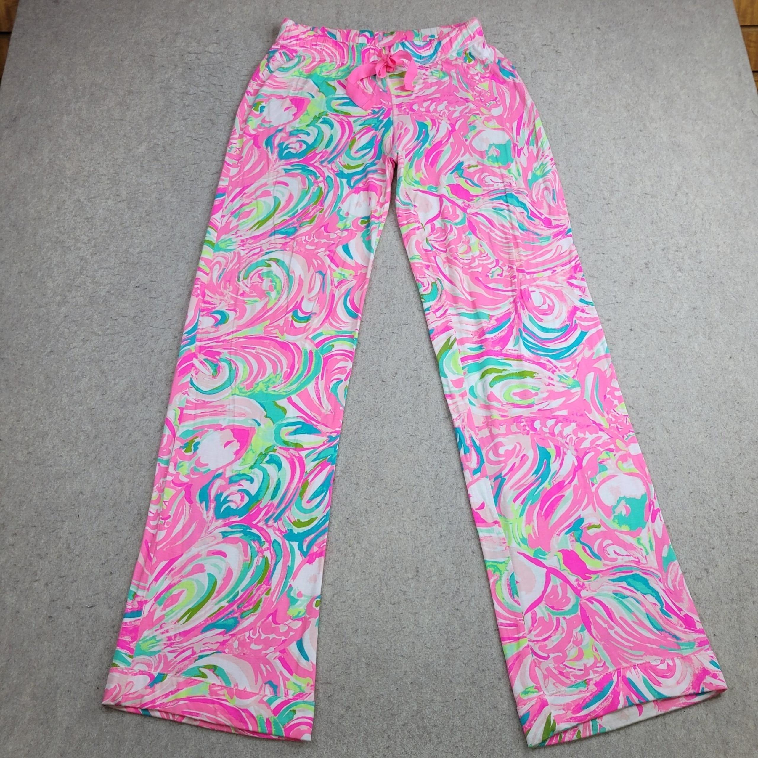 Lilly Pulitzer Knit Pajama Lounge Pants Womens XS Pink Hibiscus Kiss Drawstring