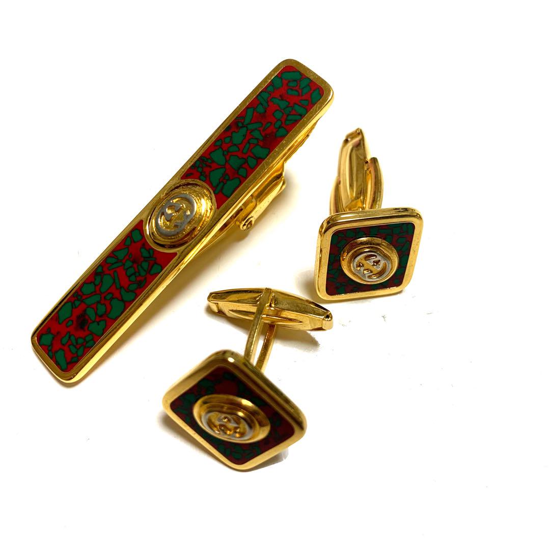 GUCCI Cloisonné Double G Cufflinks Cufflinks Cufflinks Tie Pin