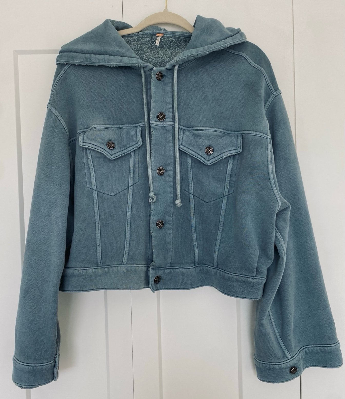 Free People We the Free Blue Dreamer Button Hooded Casual Jacket size Medium