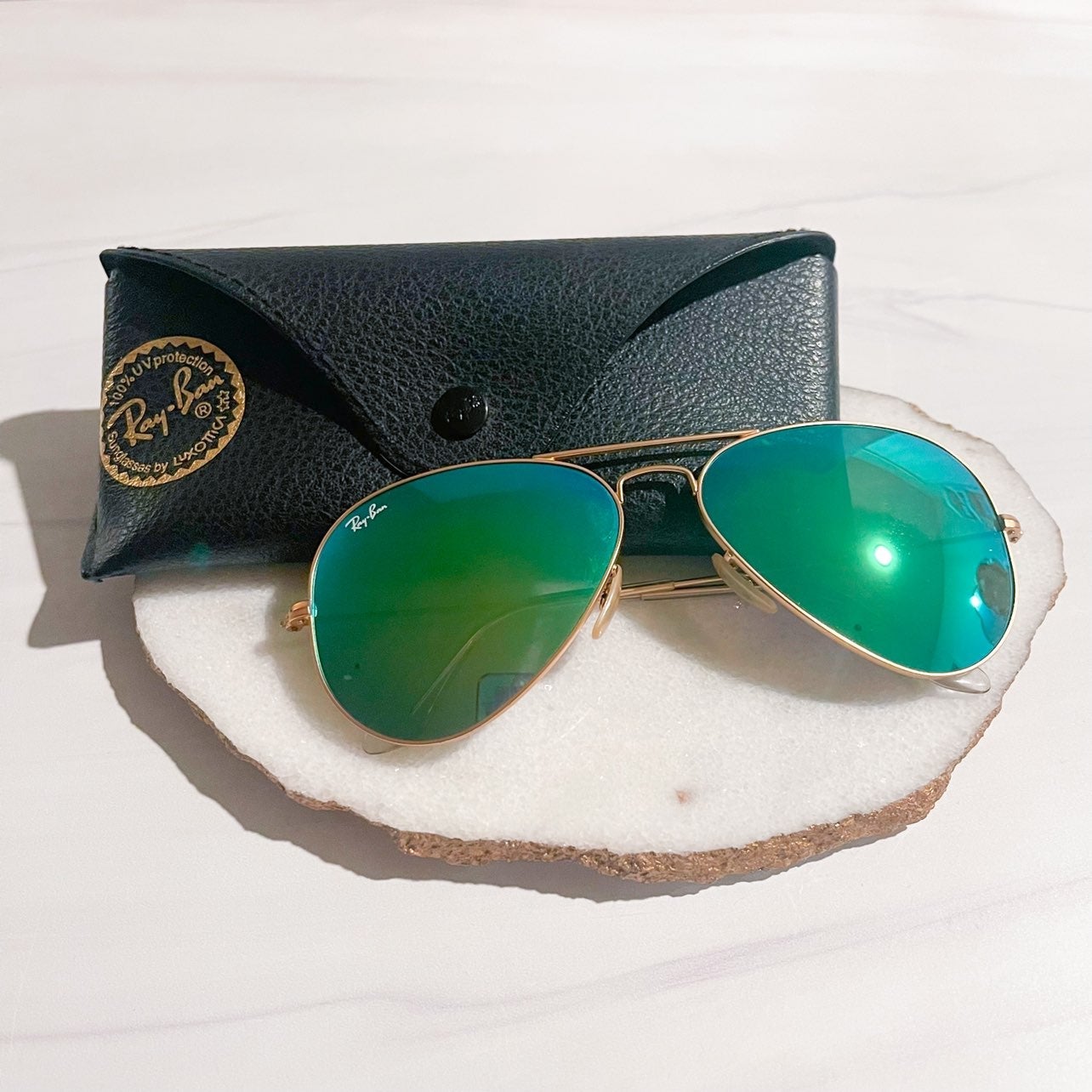 Ray-Ban Aviator Green Flash Lenses Gold Frame