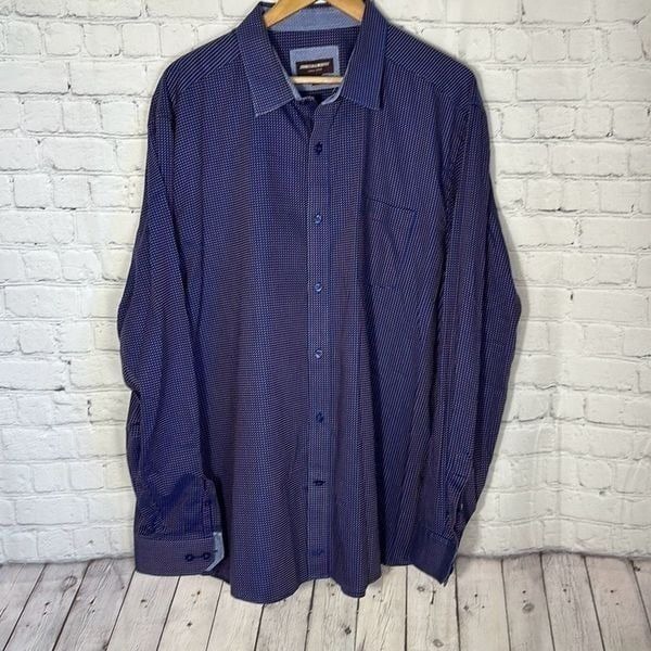Johnston & Murphy Blue Orange Dot Long Sleeve Button Down Dress shirt size XXL