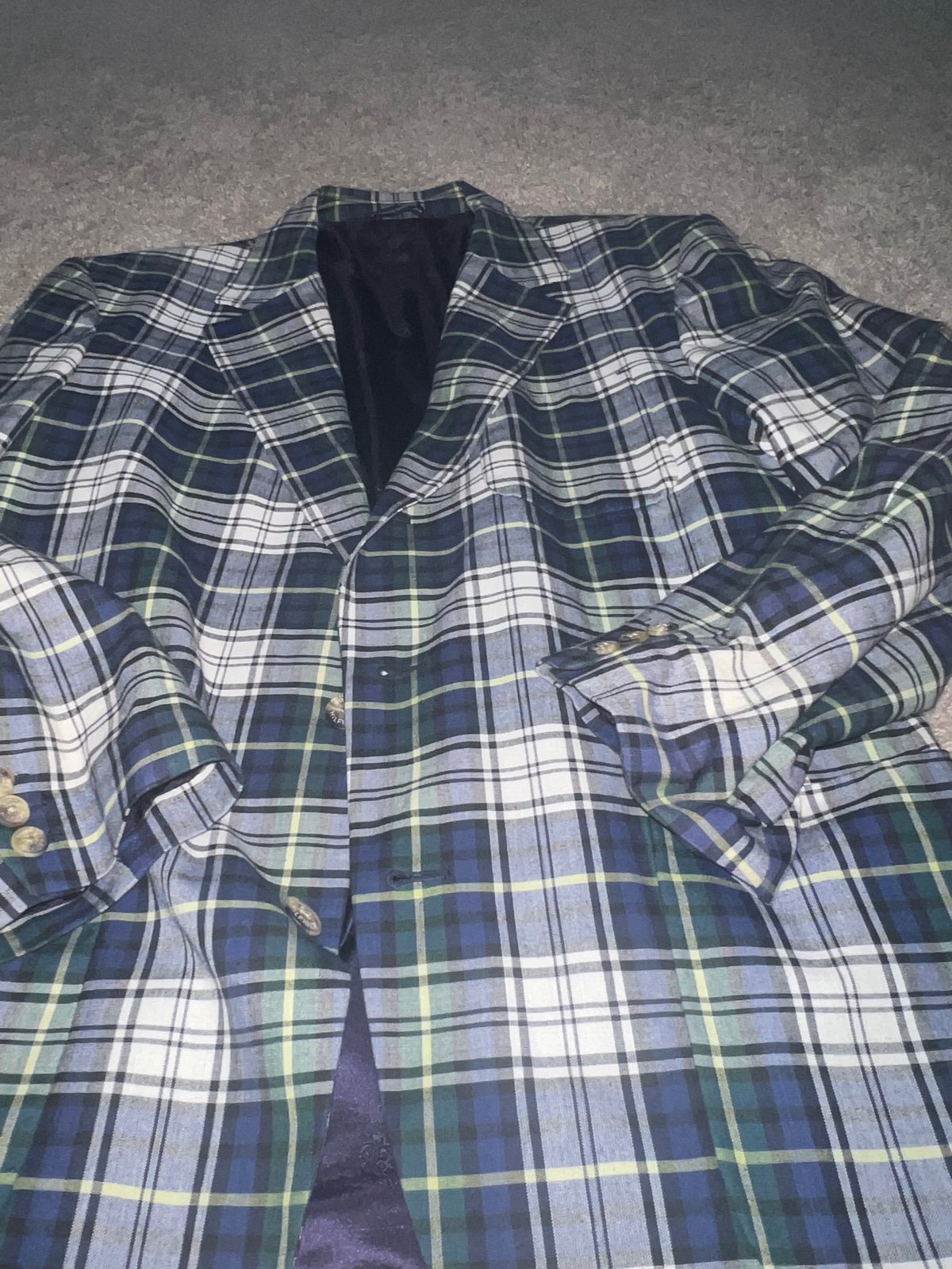 Men's 90's Vintage Tommy Hilfiger Green Blue Plaid Blazer Size Large USA made
