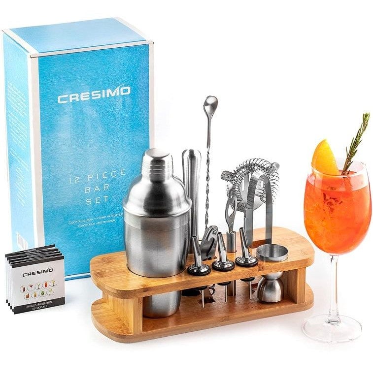 Cocktail Shaker Set with Bamboo Stand