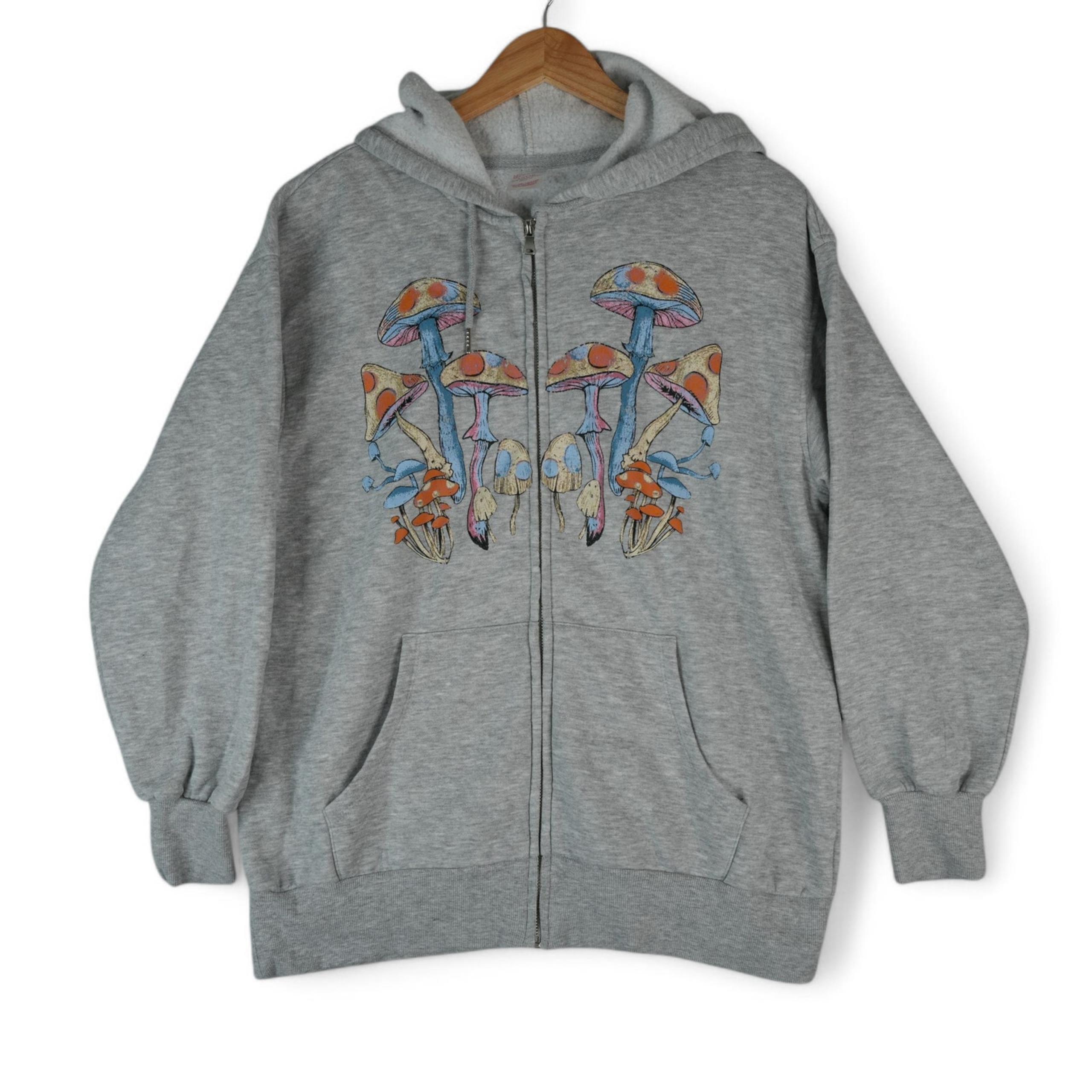 Magic Mushroom Shrooms Hoodie Womens Juniors L (11-13) Lightweight Thin Full Zip