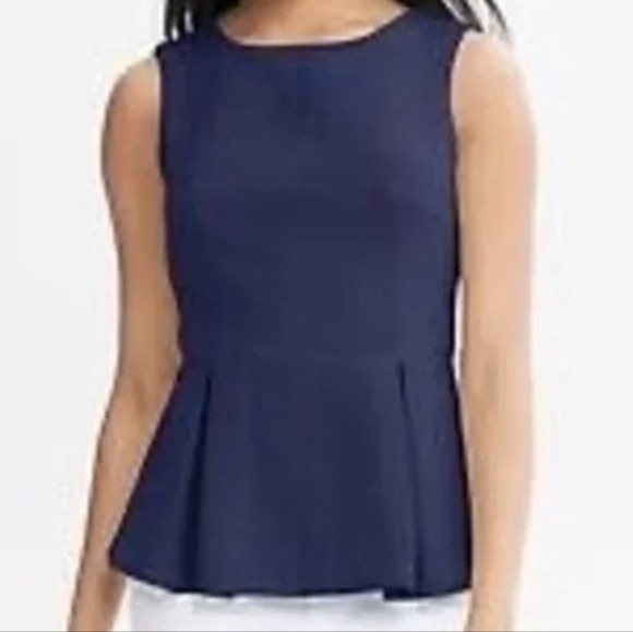 Banana Republic Navy Blue Sleeveless Textured Peplum Blouse Sz 12