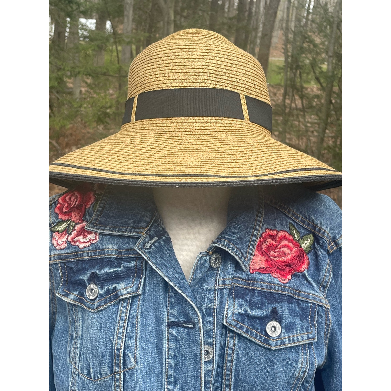 Scala Collection Handcrafted Paper Straw Sun Hat with Grosgrain Bow Natural