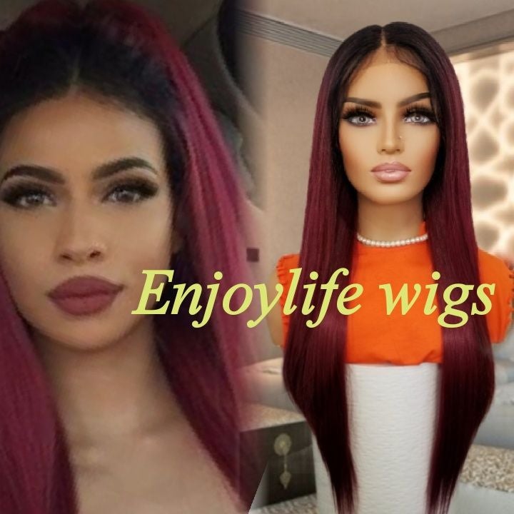 Human hair burgundy Lace front wig
