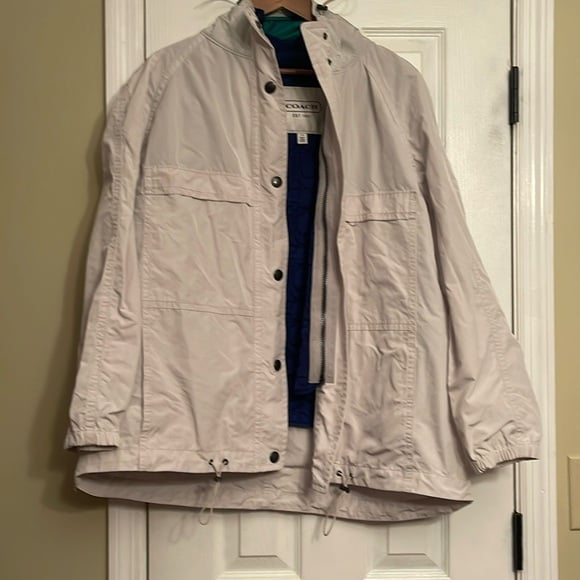 Authentic Coach rain jacket white blue coat Retail was 398.00