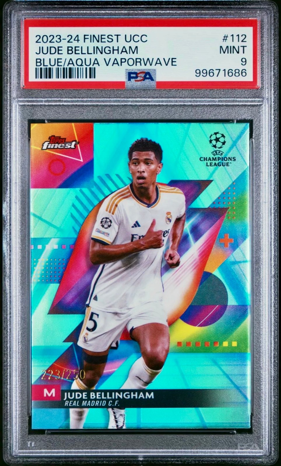 2023-24 TOPPS FINEST UEFA CLUB COMPETITIONS #112 JUDE BELLINGHAM 223/250 PSA 9