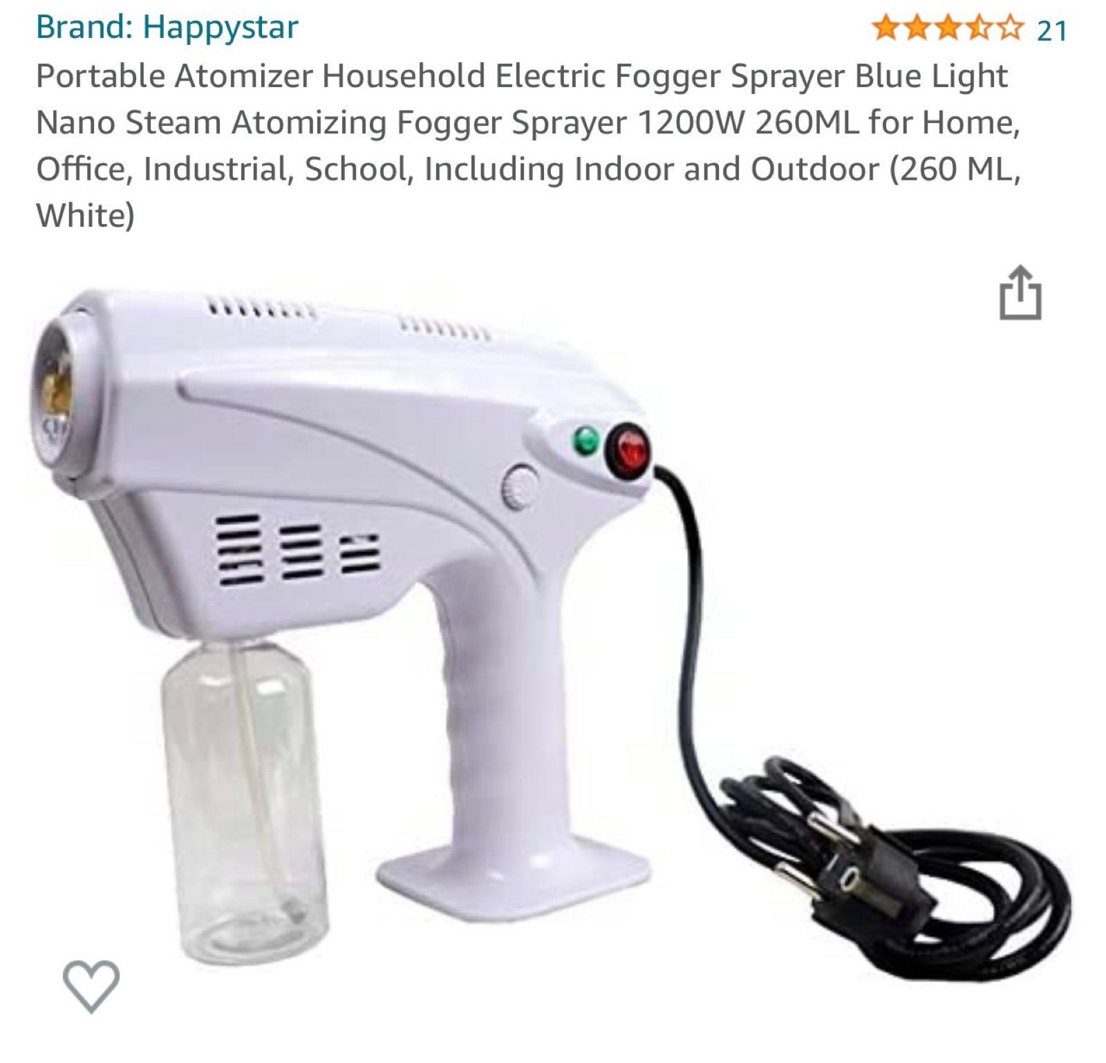Portable Atomizer Household Electric Foqger Sprayer Blue Light