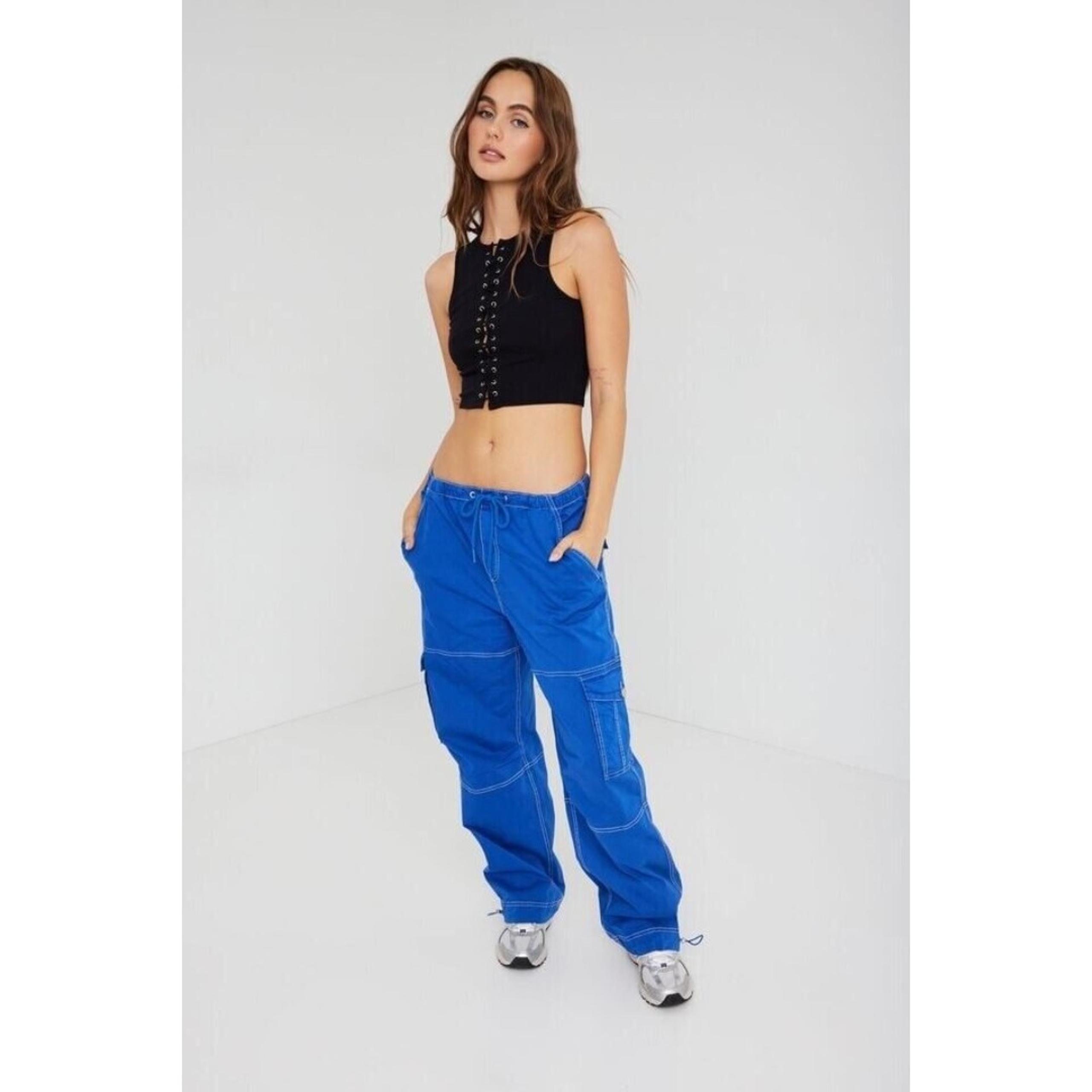 Garage Women's Tanner Tie Up Cargo Pants Blue Size Small Drawstring Pockets