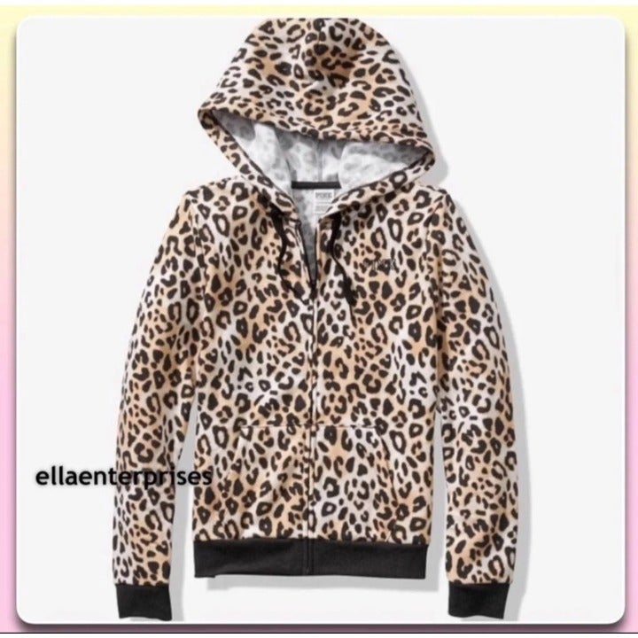 VS Pink M Leopard Print Perfect Hoodie