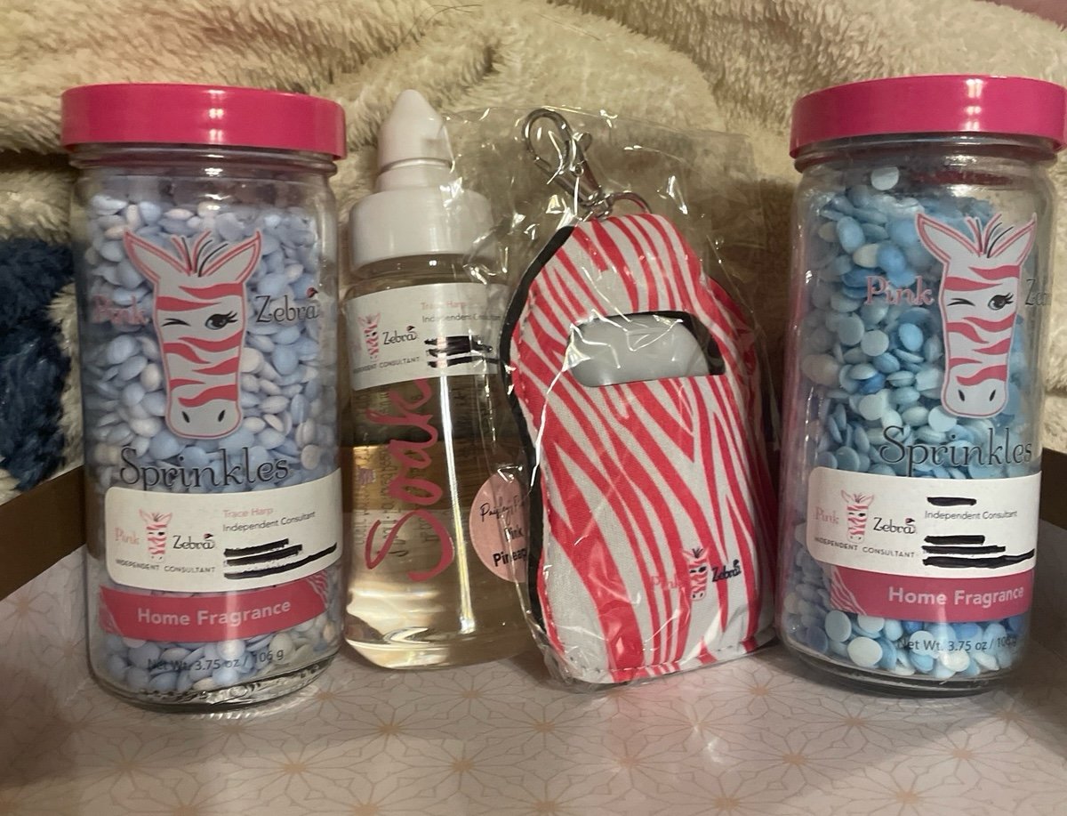 Pink Zebra lot Home fragrance sprinkles, pink pineapple soak, sanitizer keychain