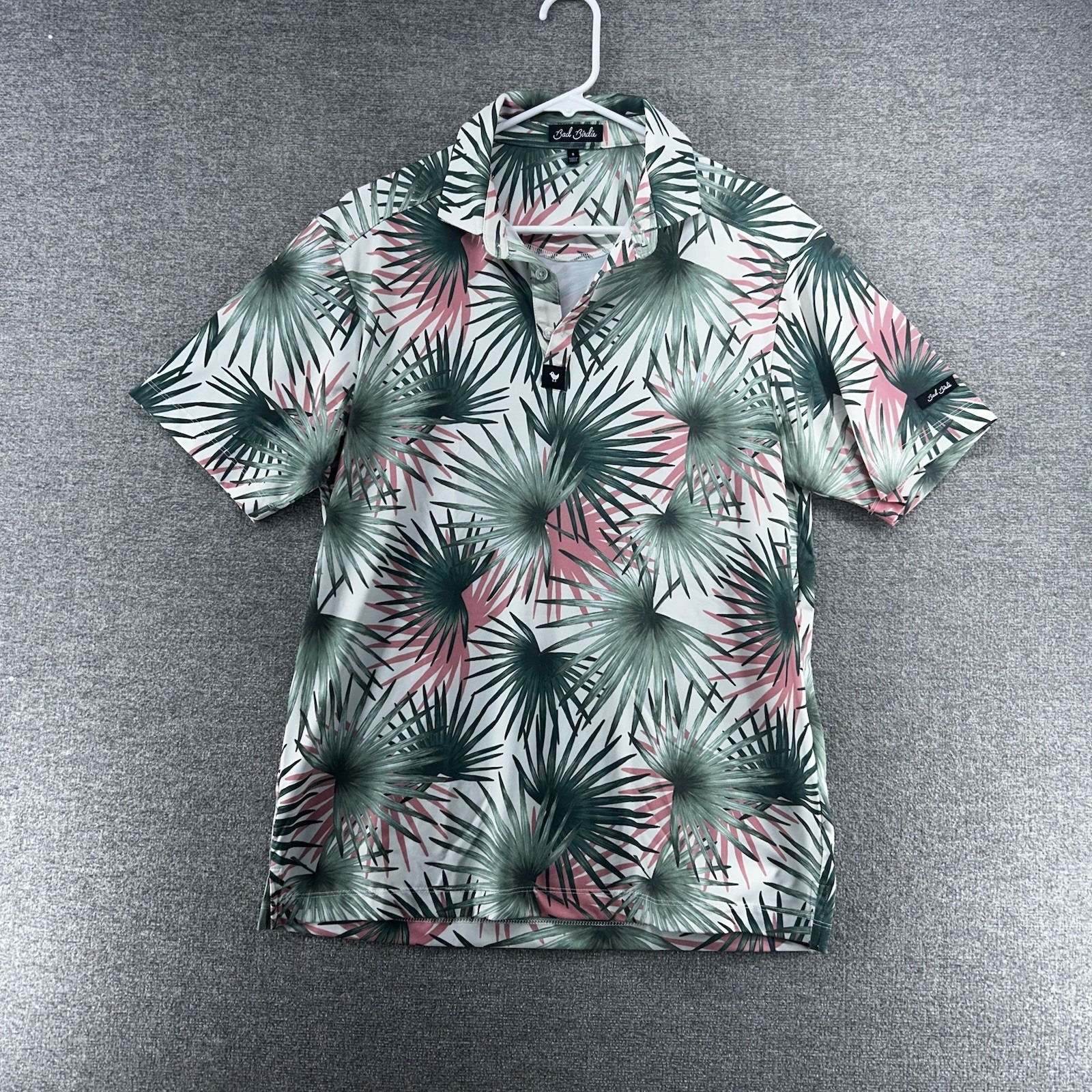 Bad Birdie Golf Shirt Men Size Small Short Sleeve Palm Tree