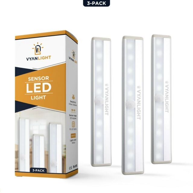 10 LED Motion Sensor Closet Lights 3 PACK Cordless Under Cabinet Lightening