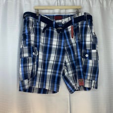 NWT Foundry Flex Cargo Blue Plaid Cargo Shorts men sz 50