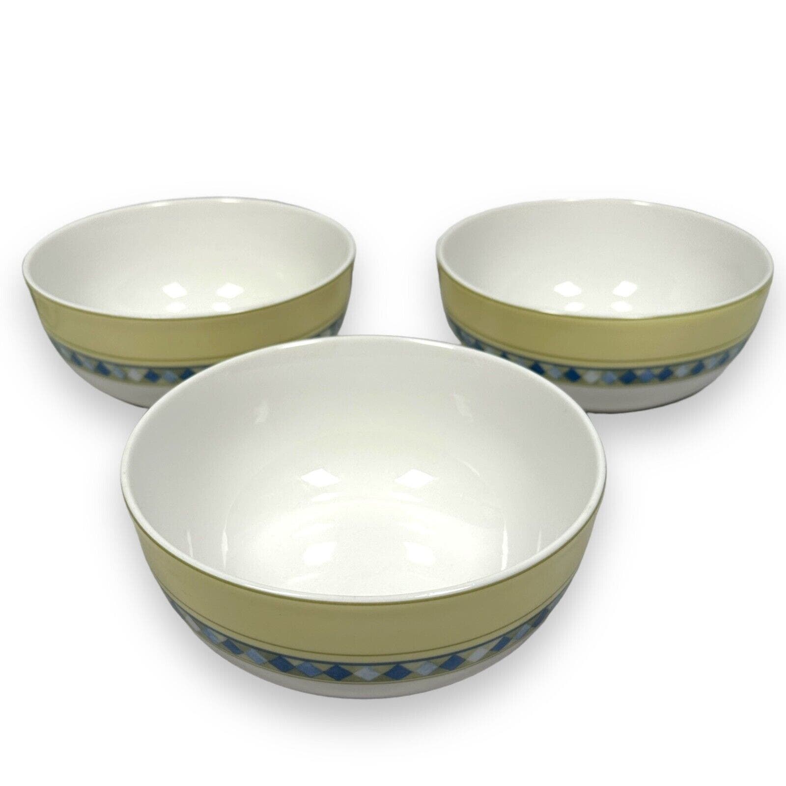 Royal Doulton Carmina Soup Bowls Lot of 3 White Yellow Blue China Dish 6 Round