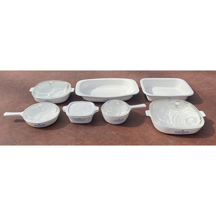12 Piece Set Corning Blue Cornflower Casserole Baking Dish Pots Pan Set w/ Lids
