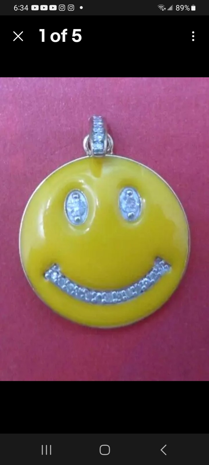 STERLING SILVER GENUINE DIAMONDS HAPPY FACE PENDANT
