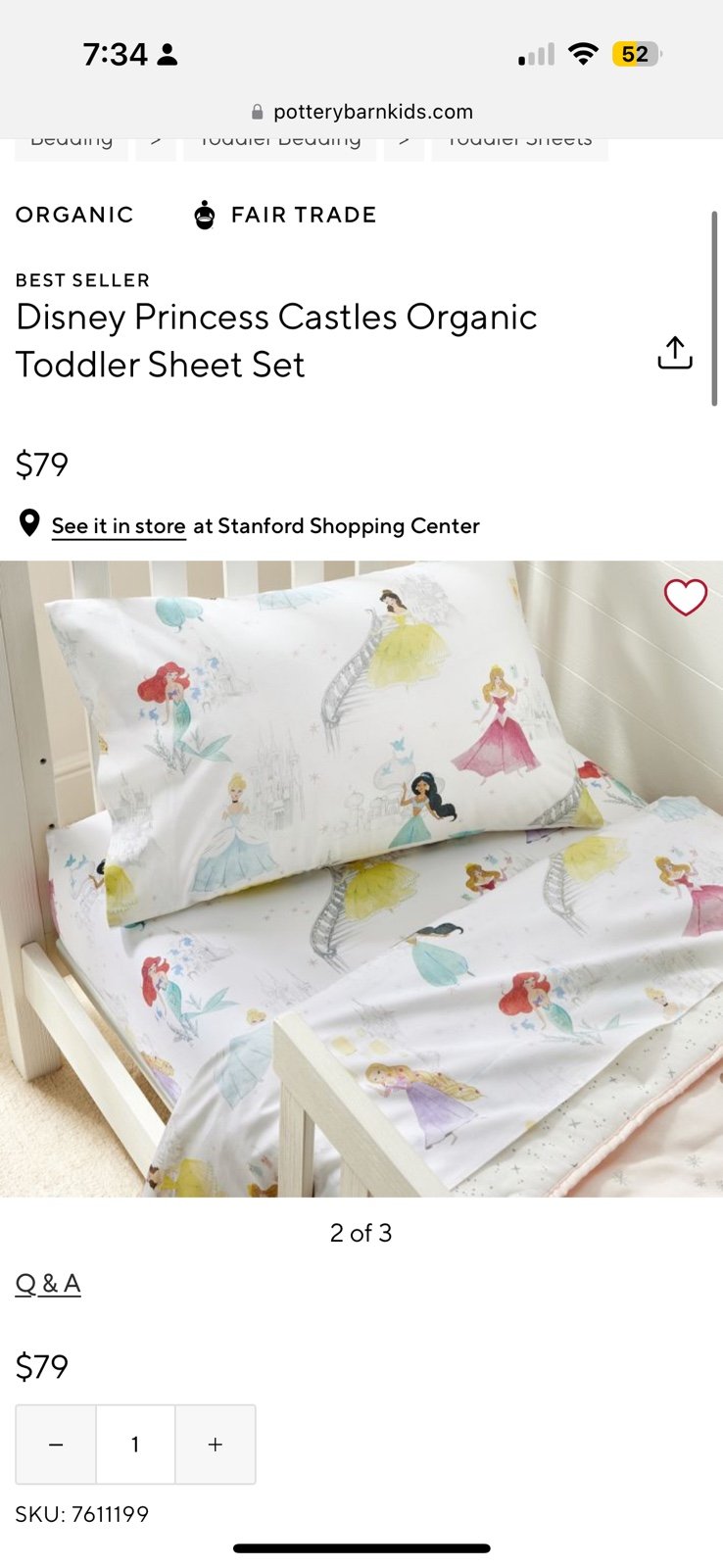 Disney Princess Castles Organic Toddler Sheet Set