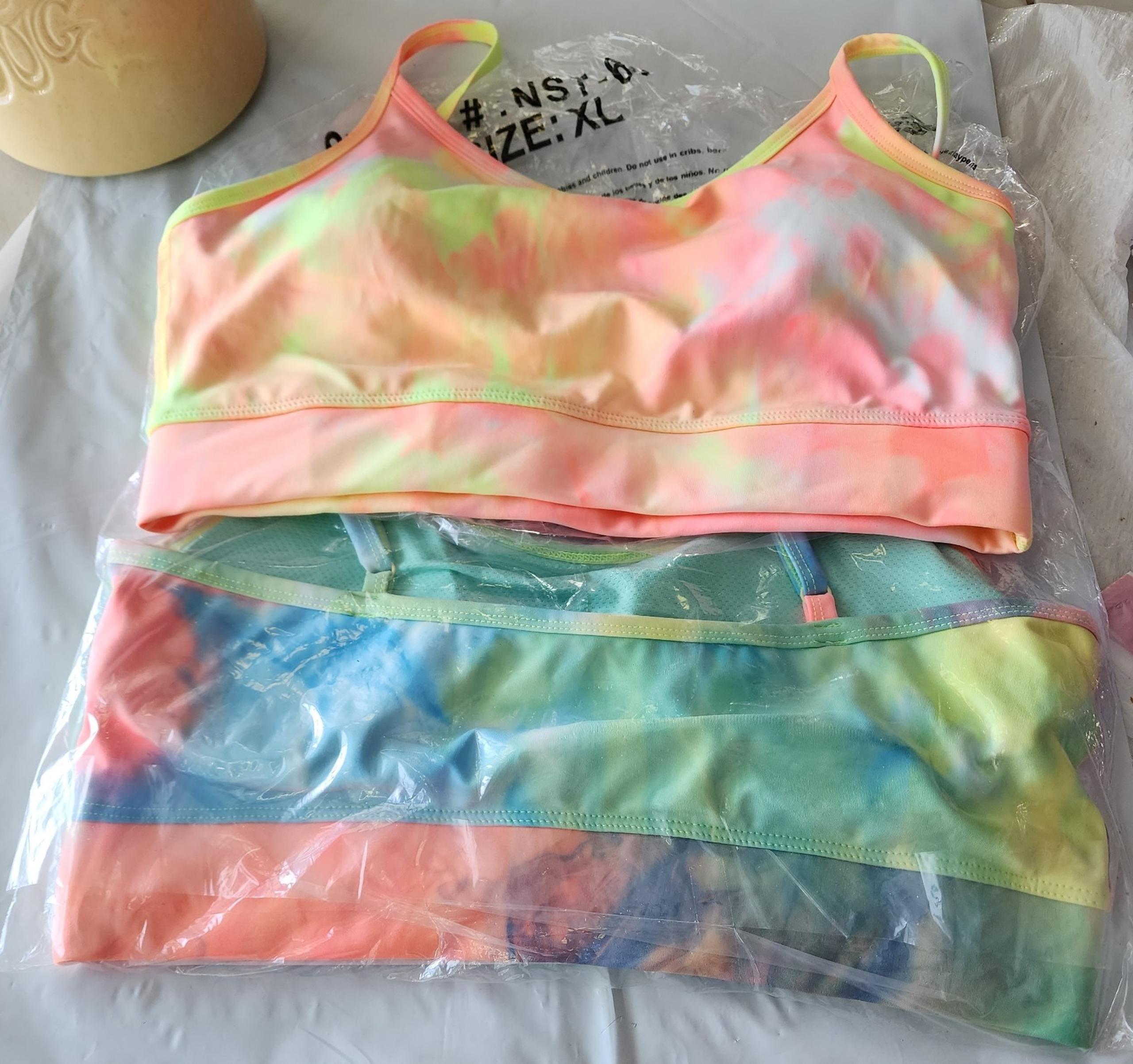 2 Zenana tye die sports bra XL blue green orange pink BENIFITS CHARITY