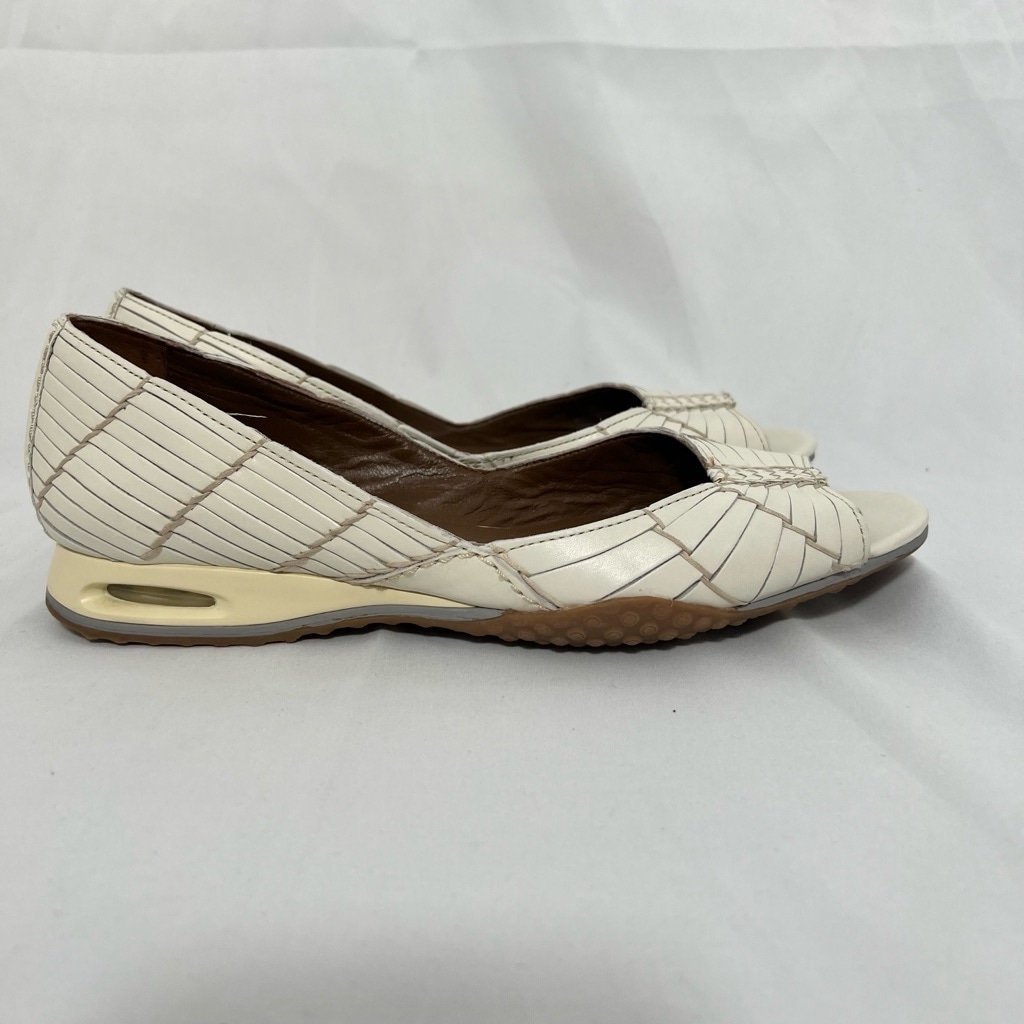 Women's Cole Haan Air Bria Huarache Ivory Leather Peep Toe Woven Flats Size 10