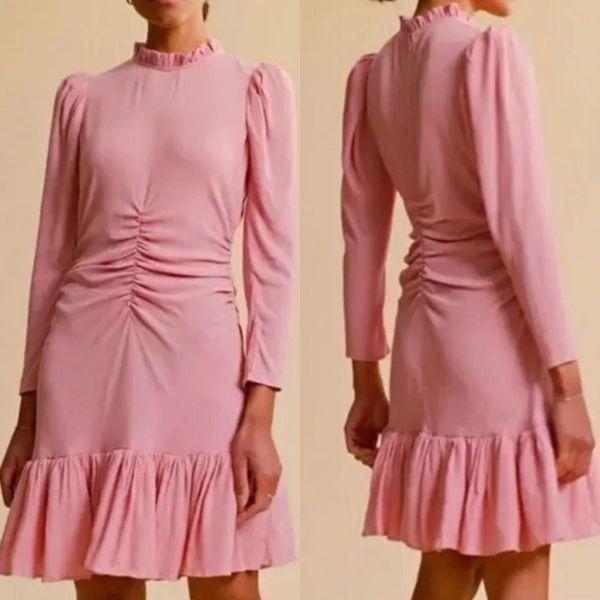 ByTimo Bubble Pink Viscose Shirred Ruffle Long Sleeve Dress XS