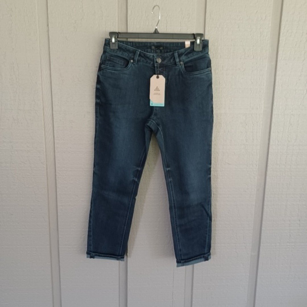 Prana Buxton Jean Organic Cotton Blend Slim Boyfriend Denim In Deep Blue SZ 6/28