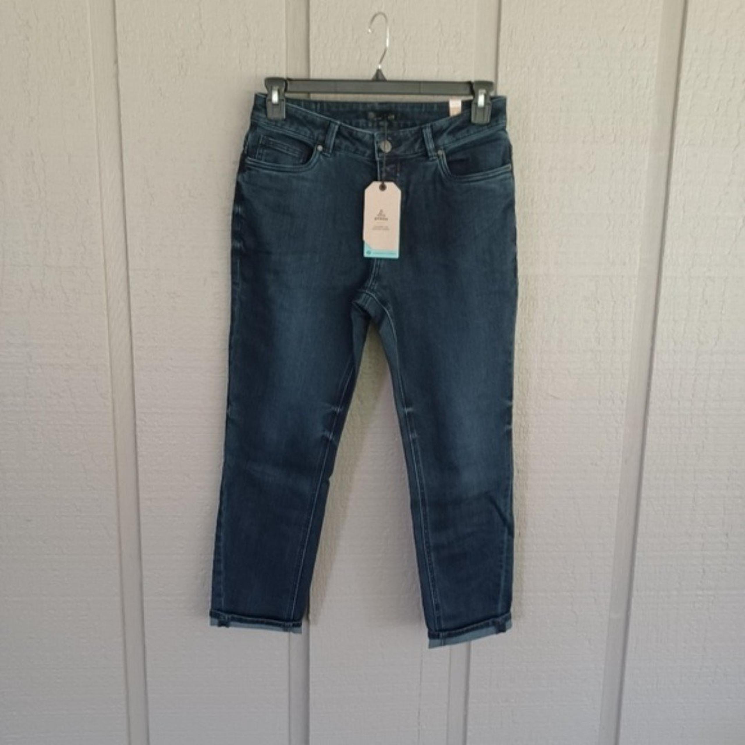 Prana Buxton Jean Organic Cotton Blend Slim Boyfriend Denim In Deep Blue SZ 6/28