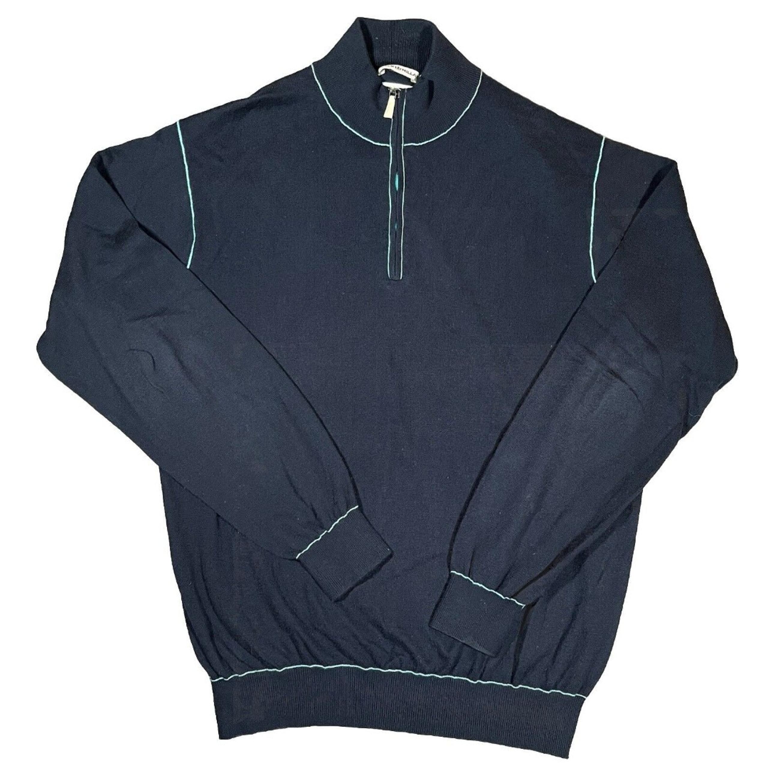 Peter Millar Sweater Men’s Medium 1/4 Zip Pullover Cashmere Cotton Blend Blue