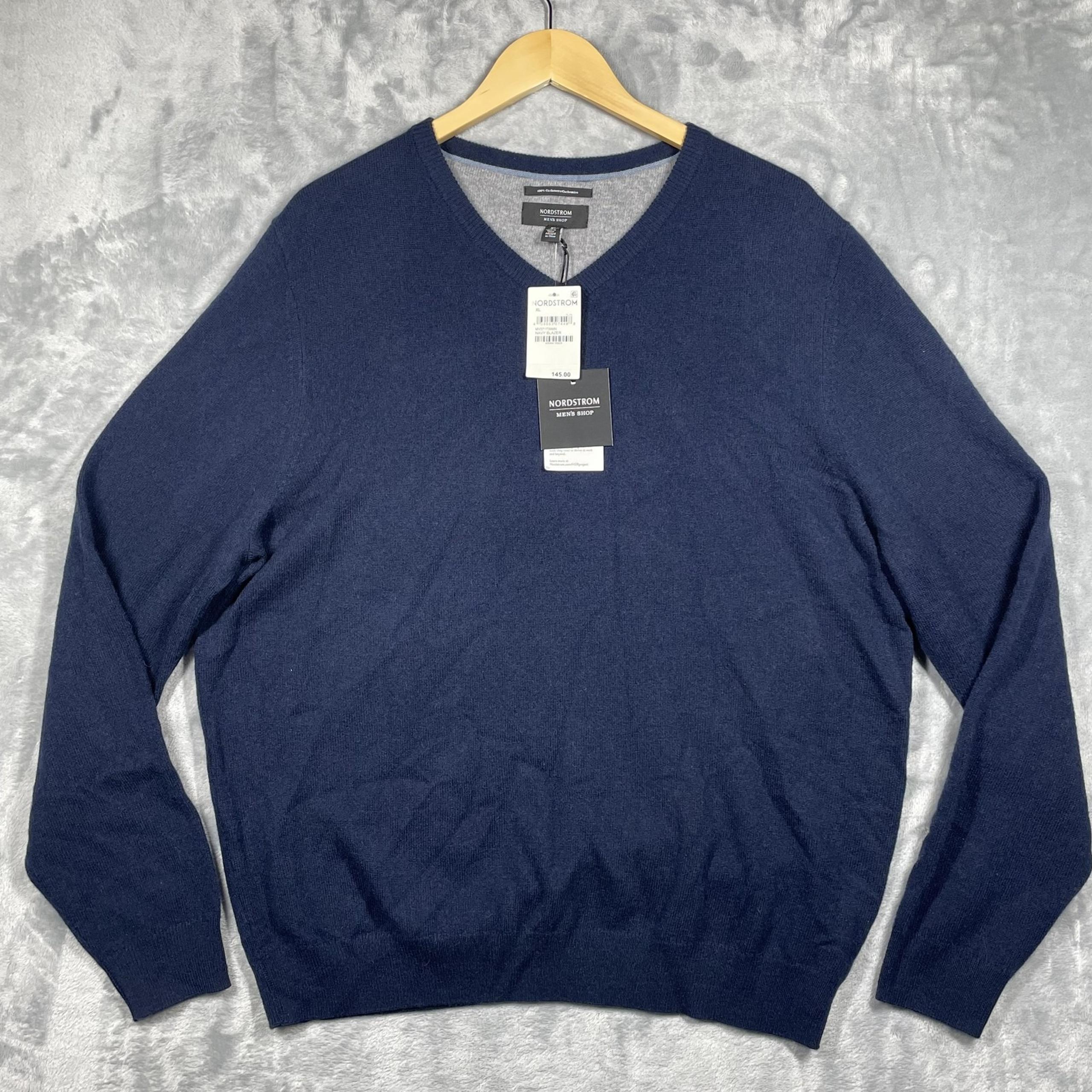 Nordstrom Sweater Mens XL Navy Blue 100% Cashmere Pullover Crewneck Soft New