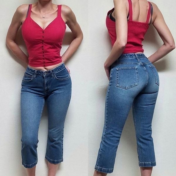 Vintage 1990s GAP Boot Cut Capri Jeans Mid Rise Mid Wash Cropped USA Made 6 Reg