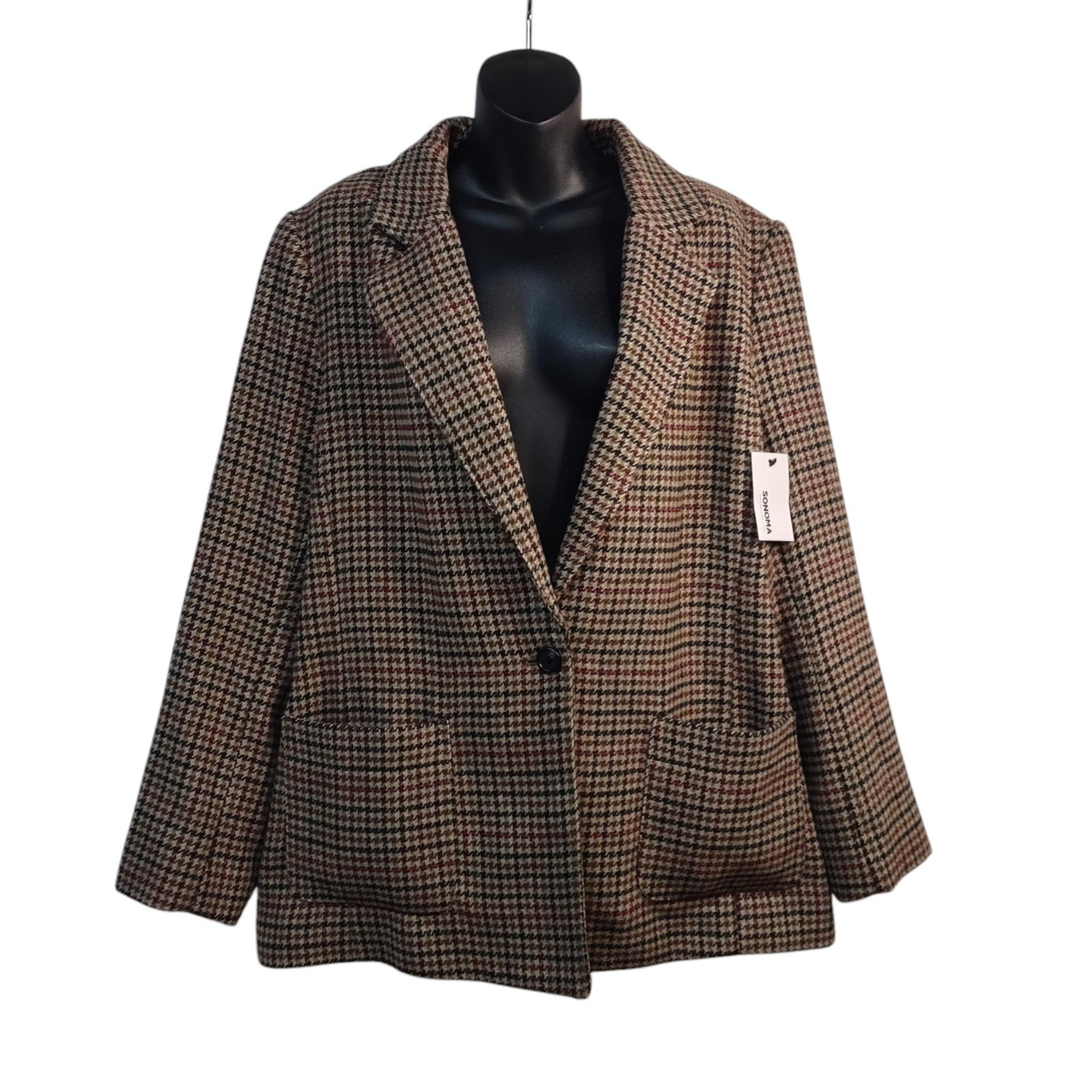 Sonoma Blazer Jacket Women's Multi Color Houndstooth Blazer Jacket Size XXL NWT