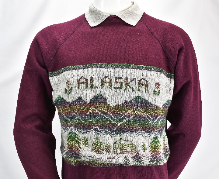 Vtg 80s Alaska Knit Collared Sweater