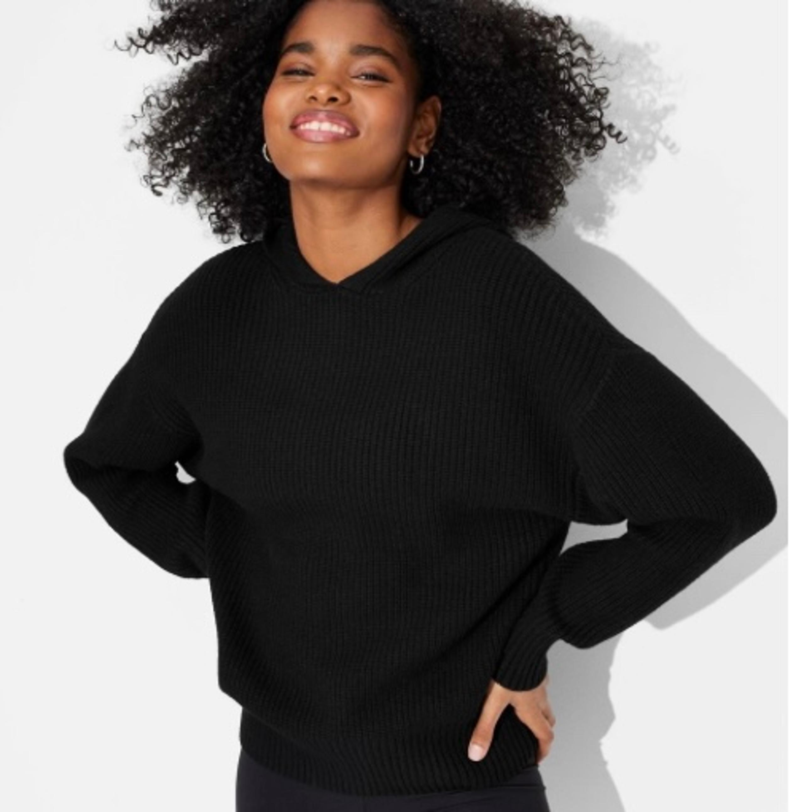 Wild Fable Women's Oversized Ribbed Hooded Pullover Sweater Black Size XXS NWT