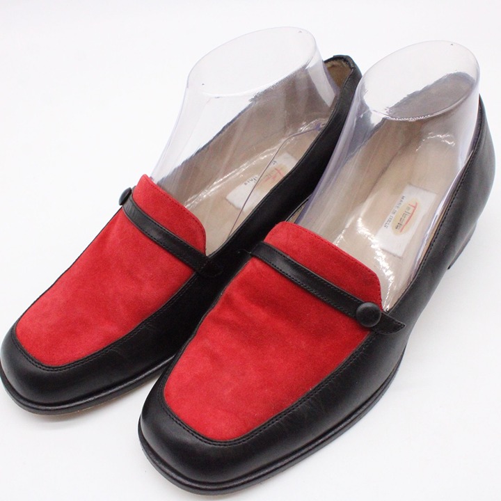 Talbots Leather Moccasins Shoes Womens Black & Red Slip On Made In Italy Size 8