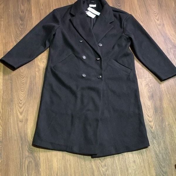 Topshop black Wool Blend oversized Double Breasted Black Peacoat / jacket
