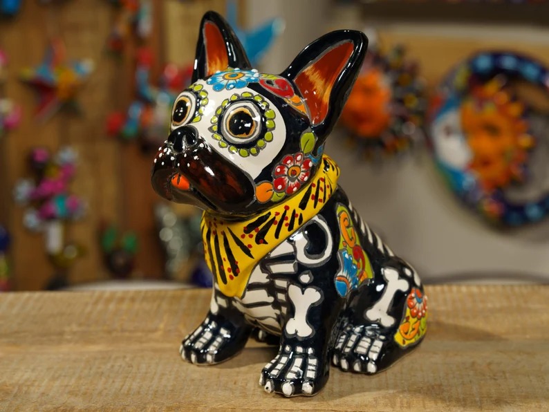 Mexican Talavera Ceramic Day OF The Dead Dog Statue