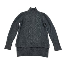 Veronica Beard Gray Wool Blend Cable Knit Turtleneck Sweater Size M Runs Small