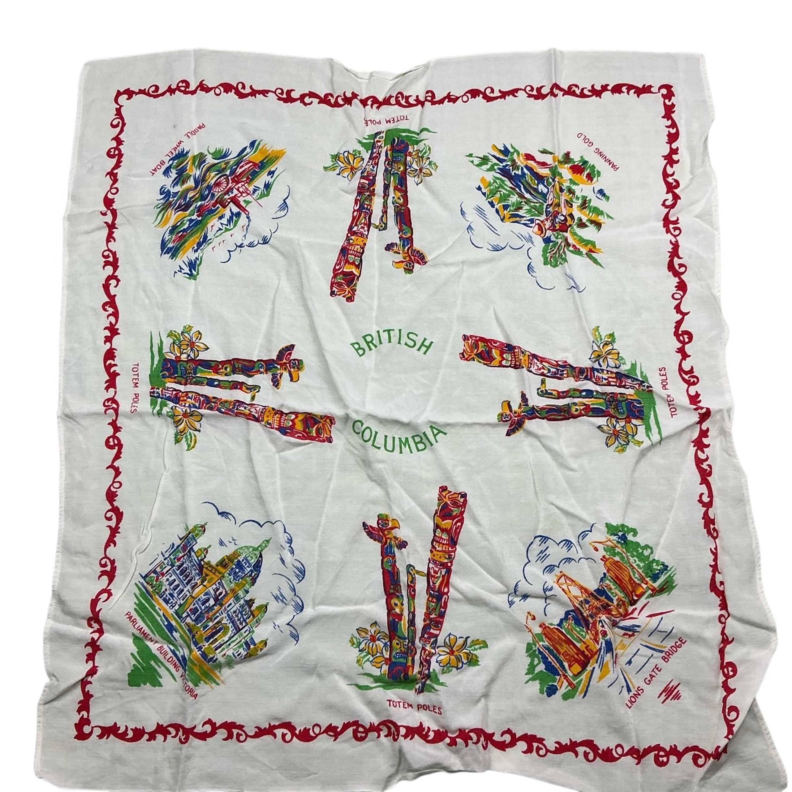 Vintage mid century British Columbia linen tapestry/table center piece. 30 x 32. - American Vintage